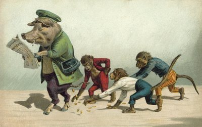 Monkeys Gathering Coins Dropped by a Pig by French Photographer